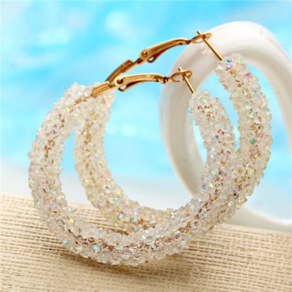 Fashion Jewelry Jewelry - Gorgeous Crystal Druzy Hoop Earrings